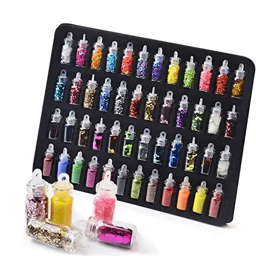 

48 Bottles Nail Decoration Diamonds Sequins Glitter Metal Crystal Beads Christmas Design Nail Accessories Silicone Mold Filling