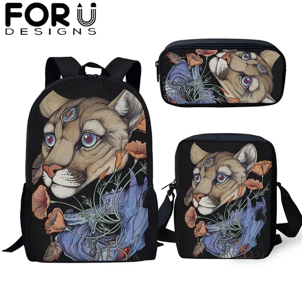 FORUDESIGNS/готический Черная кошка школьные сумки 3 шт./компл. для девочек и мальчиков Повседневное 3D Для женщин рюкзак ортопедический рюкзак детская дорожная сумка для книг - Цвет: CDGX1395CEK
