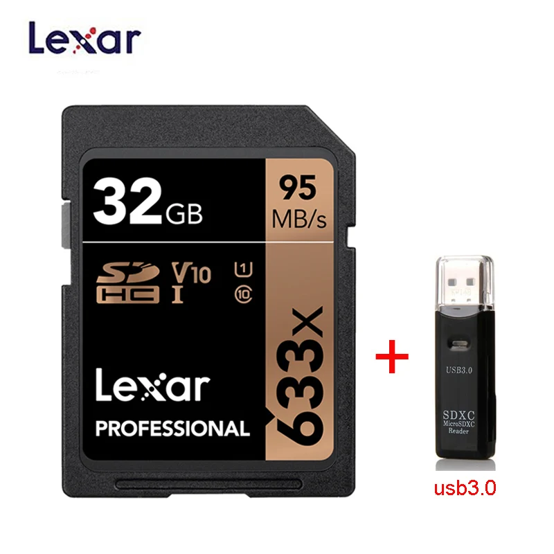 Lexar SD карты 633x 95 м/с 32 Гб U1 SDHC 64 Гб 128 ГБ 256 ГБ 512 г U3 SDXC карты памяти класса 10 для 1080p 3D 4K видео Камера - Емкость: 633X 32GB-usb3.0