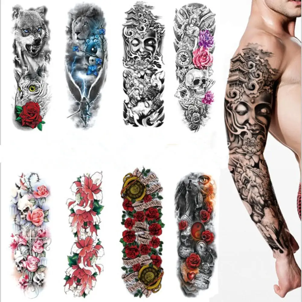 Водостойкая Временная тату наклейка на всю руку большой череп наклейки в старую