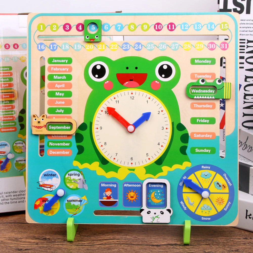 Calendario de madera para la temporada meteorol&oacute;gica, reloj cognitivo, juguete educativo para ni&ntilde;os en edad preescolar, ayuda did&aacute;ctica, tiempo de mes cognitivo-3