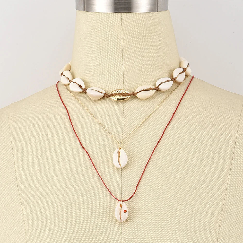 3 шт./компл. женские ожерелья в народном стиле виде ракушки красный шнур ключица