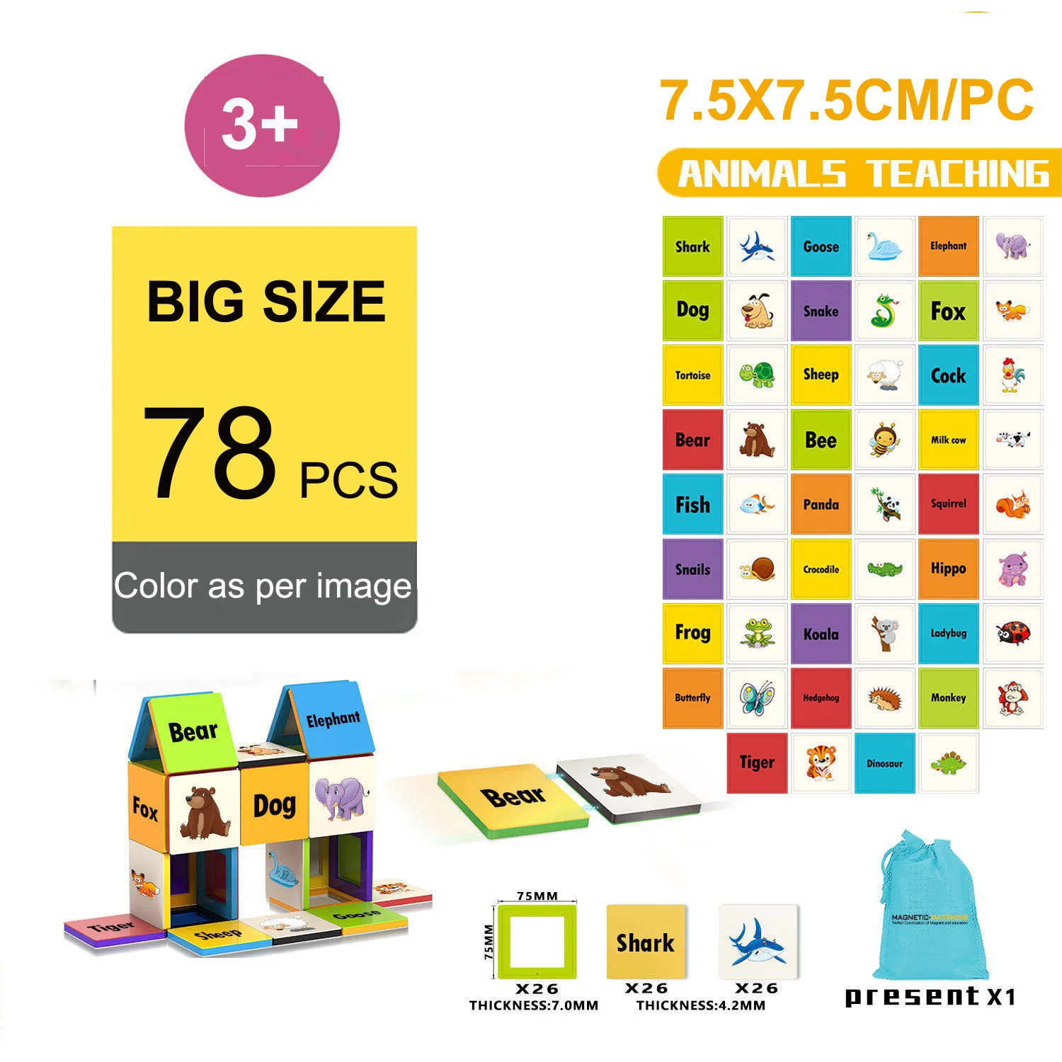 Магнитные блоки когнитивные карточки игрушки буквы животные трафик фрукты Вег.