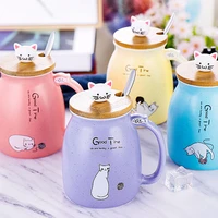 cute cat coffee mug creative ceramic cup with lid stainless steel spoon cartoon milk coffee mugs heat resistant cups couple gift