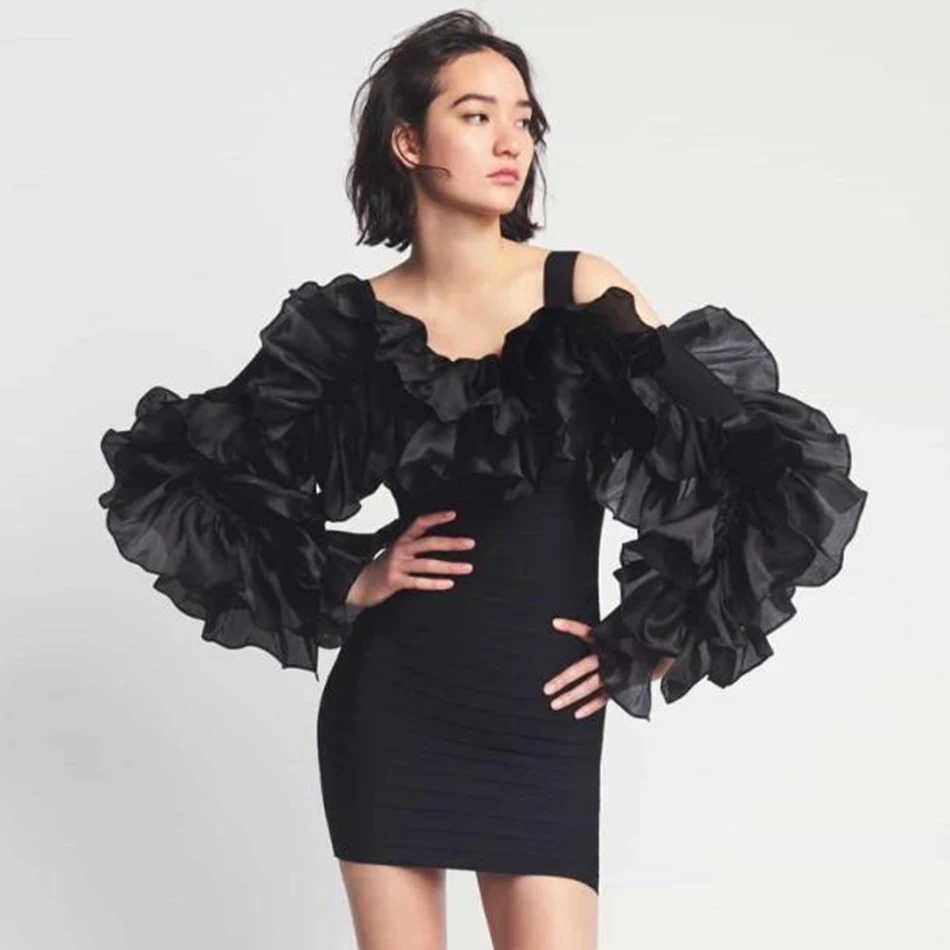 Осенние женские черные эластичные облегающие платья с открытыми плечами и