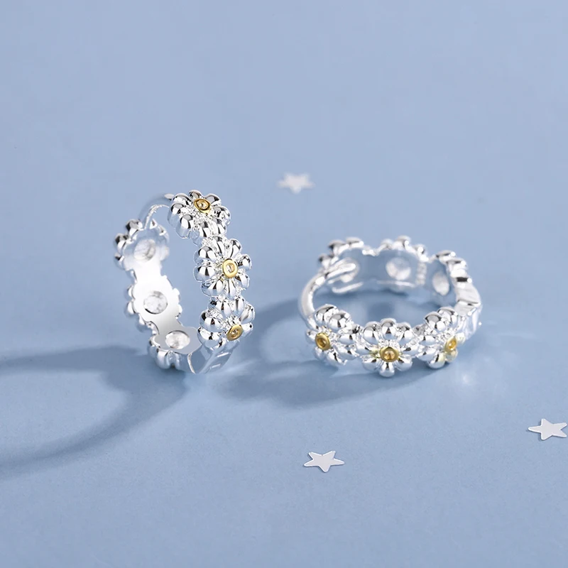 

KOFSAC Excellent Cute Daisy Flower Earrings For Women 925 Sterling Silver Two Color Jewelry Lady Wedding Accessories Earring