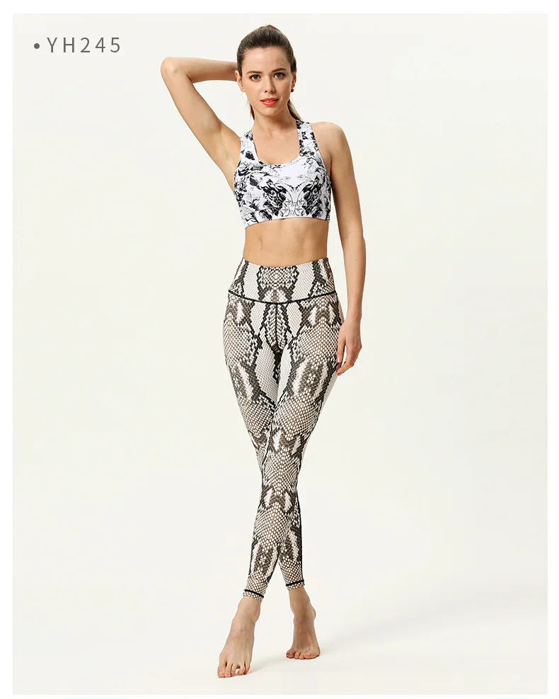 Women Fitness Yoga Pants Slim High Waist Sport Leggings Gym Elastic Snake Print Long Tights for Running Tummy Control