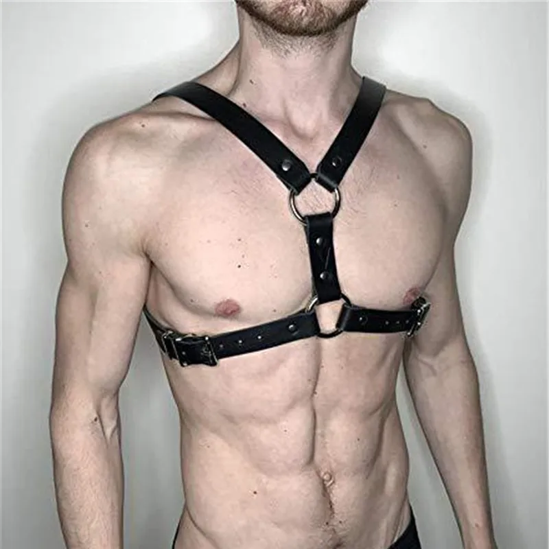 

Gothic Leather Harness Belts For Men Punk Body Belts Bondage Custome Accessories Sexy Men's Chest Cage Clubwear Garter Lingerie