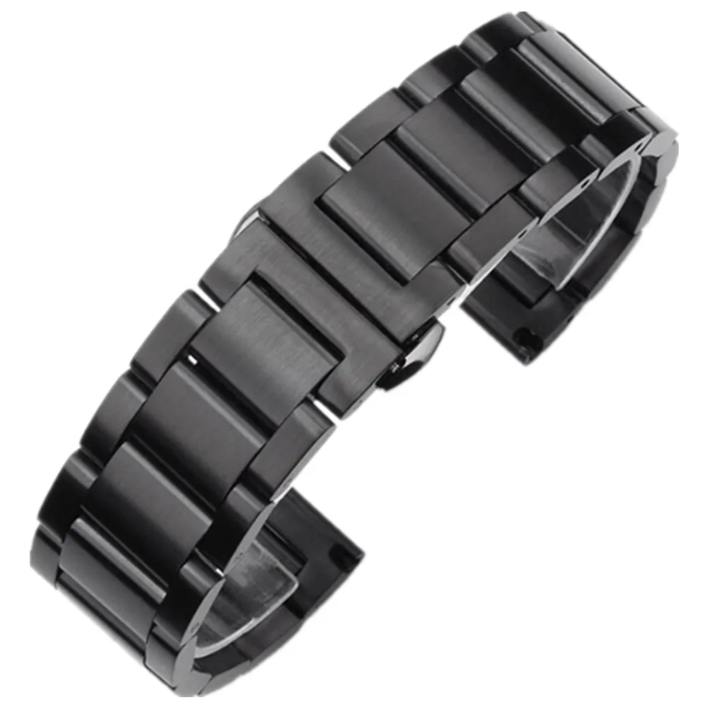 Watchstrap 18mm 20mm 22mm 24mm Black Metal Brushed Watch Bracelet Stainless Steel WatchBand Folding Buckle Watch Band Strap