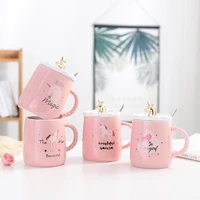 korean style gold foil unicorn net red ceramic cup pink girls heart mascot cup with lid spoon student mug