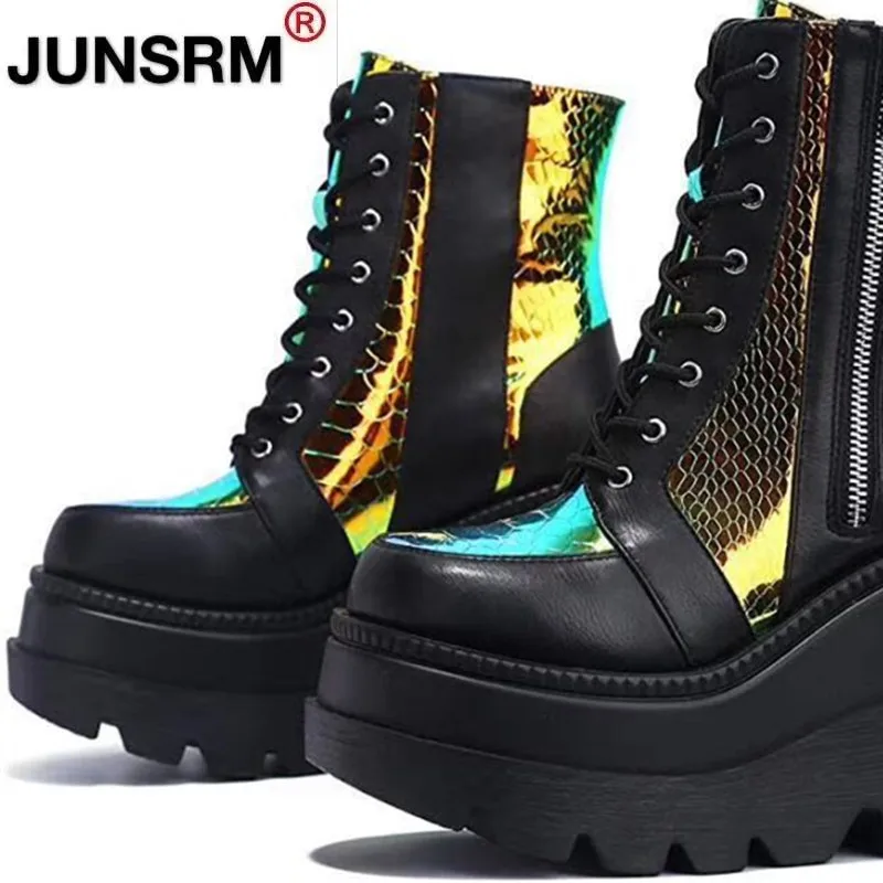 

Luxury Brand New Fashion Female Platform Increase Boots Classic Wedges Ankle Boots Women 2020 Zipper Booties Botas Mujer 35-43