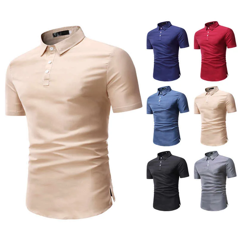 

QIWN 2021 Summer Short Sleeve Shirt Men Korean Slim Solid Color Lapel Shirt Men's 6 Colors