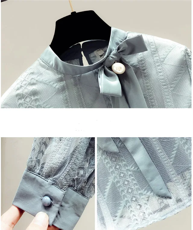 Женская шифоновая кружевная рубашка универсальная Элегантная блузка с длинным