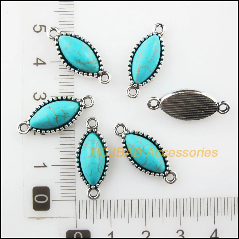 12 шт. Тибетский серебристый цвет синий овальный камень глаз Подвески-соединители