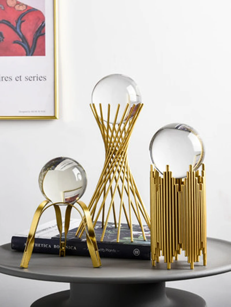

Golden Luxury Modern Metal Crystal Ball Crafts Ornament Living Room Desktop Home Decoration Accessories Gifts