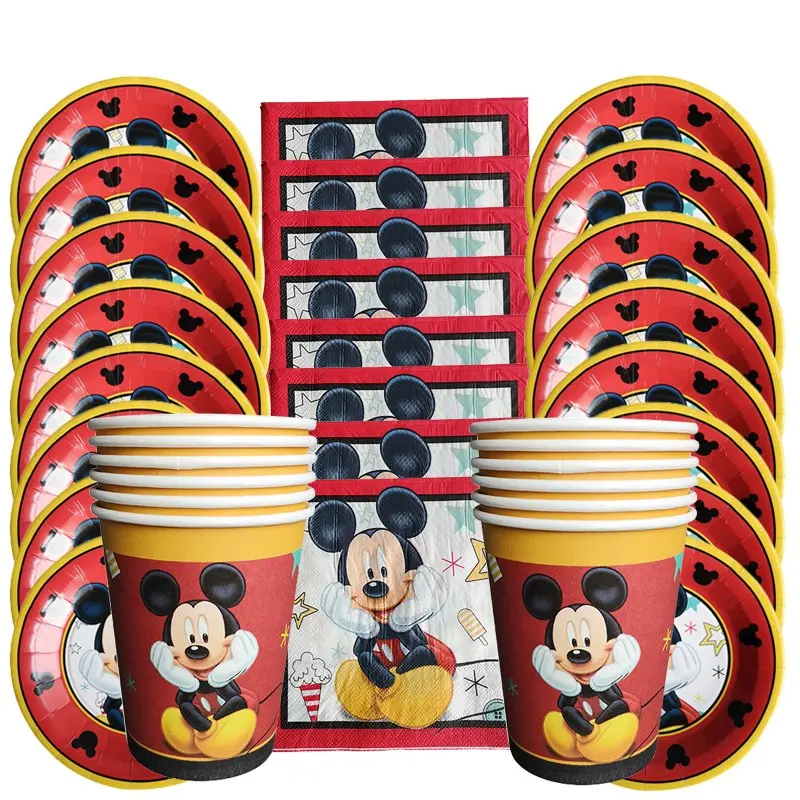 34pcs Mickey Set Мультфильм Микки Маус День Рождения украшения детские бумажные тарелки салфетки под чашки украшения Anniversaire вечерние принадлежности для детей - Цвет: 34pcs Mickey Set