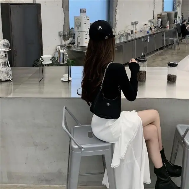 

Midi Skirt Women Chic Irregular Harajuku Skirt Casual Cool Split Lace Ruffles Skirts Summer 2020 Autumn Women's Clothing New