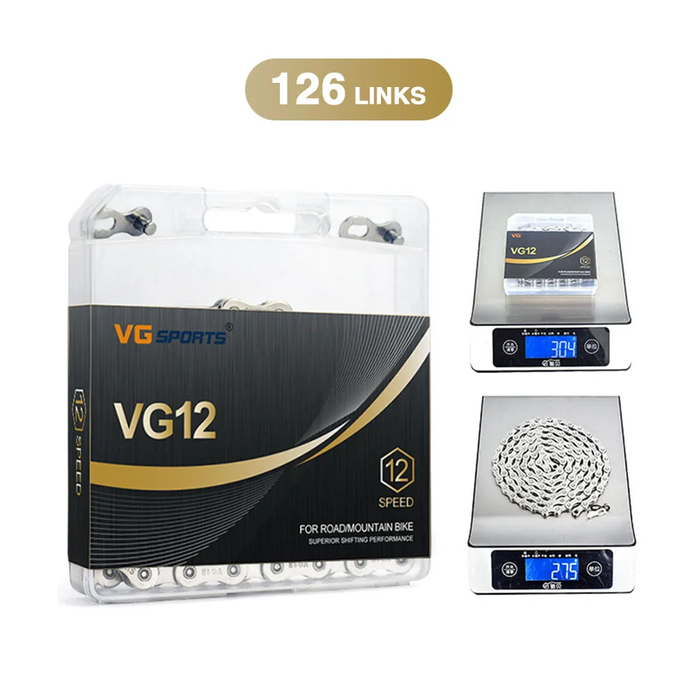 

VG Sports Bicycle Chain 12 Speed Steel 126 Links MTB Road Bike Half Hollow Chain Wear Checker Indicator Repair Tool