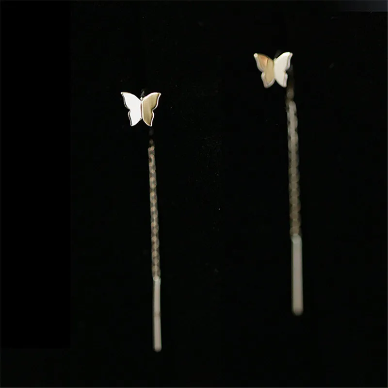 

925 Sterling Silver Korean Simple Butterfly Stud Earrings For Women 14k Gold Plating Long Tassel Earrings Fashion Jewelry