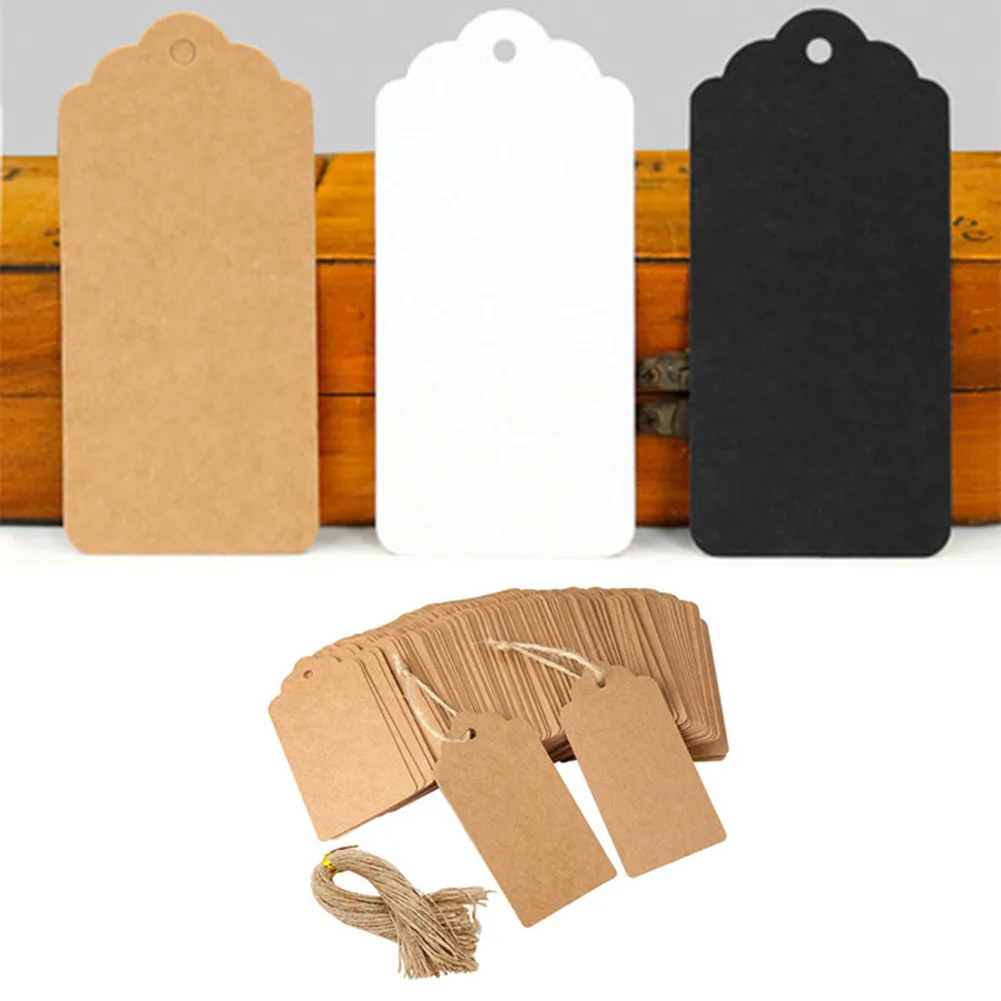 

100pcs Kraft Tag Paper Gift Tag Twine Gift Wrapping Elevator Message Card Kraft Gift Tags Blank Label With Twine Home Supplier