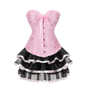 Girls Pink Corset Dresses Sexy Floral Lace Up Corsets with Mini Skirt Sets Gothic Corsets Bustiers Cblubwear for Women Plus Size