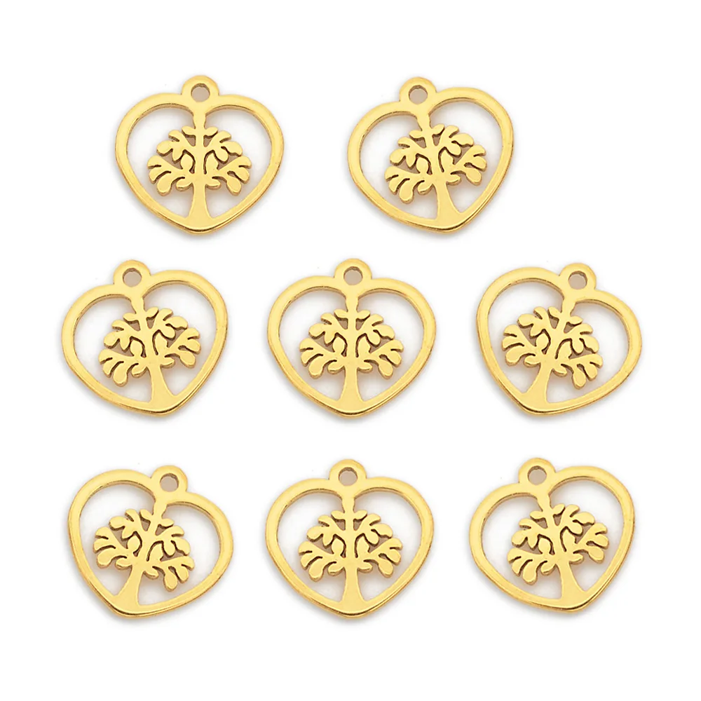 

5pcs/lot Stainless Steel DIY Heart Tree of Life Charms For Bracelet Making Factory Prices Jewelry Findings Pendant Wholesale