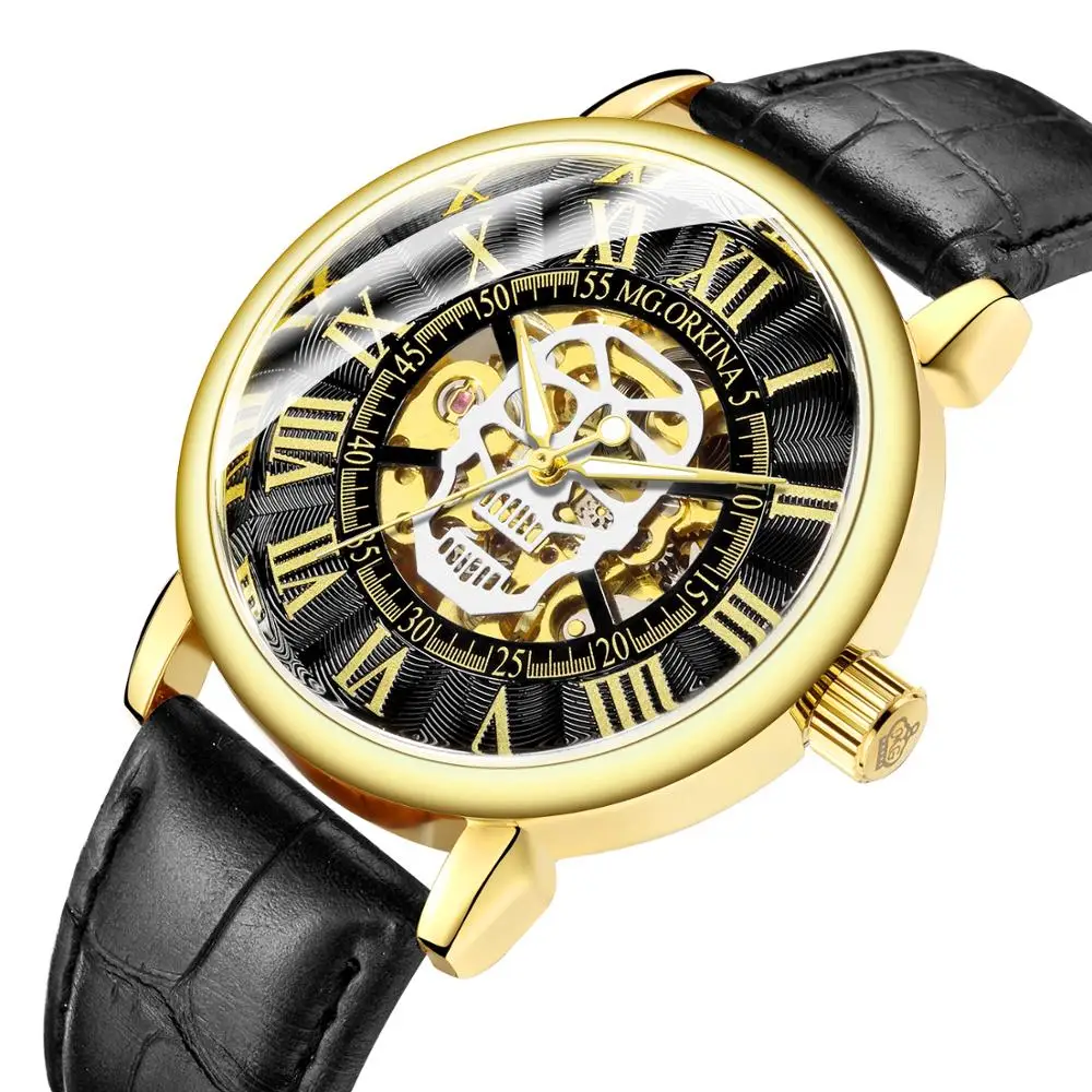 New Number Military Design Bezel Gold Men's Watches Top Brand Luxury Steampunk Clock Men Skeleton Automatic Mechanical | Наручные