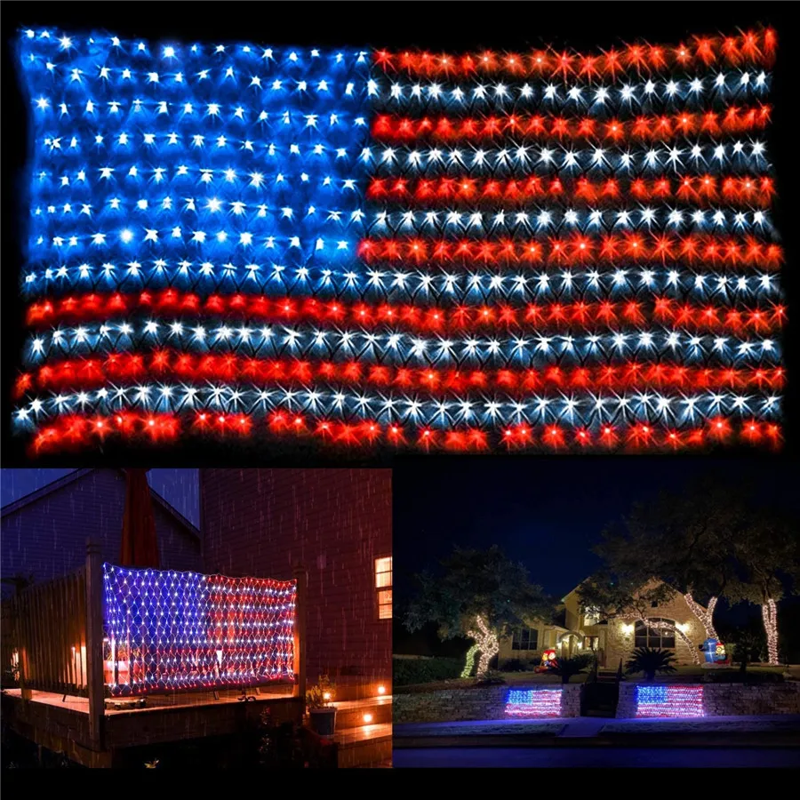 

BEIAIDI 420 LEDS American Flag Net Fairy String Light Hanging Ornaments Garden Decor Net Light US Plug Holiday Christmas Garland