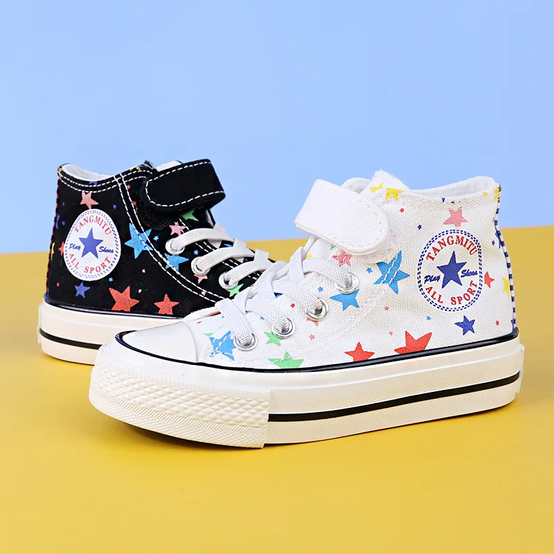 

Kids Canvas Shoes Sport Breathable Boys Sneakers Brand Print Children Shoes for Girls Jeans Denim Casual Child Velcro Flat Shoes