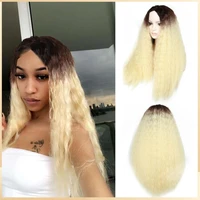 synthetic kinky straight ombre blonde wigs for black women afro long blond cosplay heat resistant womens wig