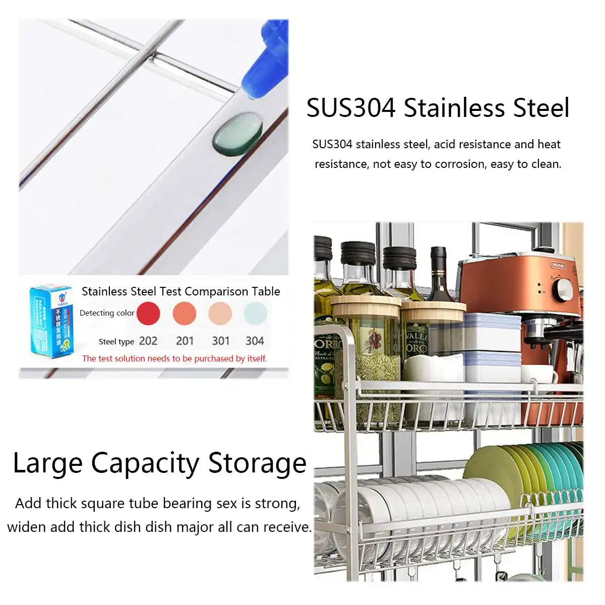 

2-Layer Dishes Rack Kitchen Storage 304 Stainless Steel Kitchen Dish Rack Dish Drying Rack For Kitchenware Mug Holder