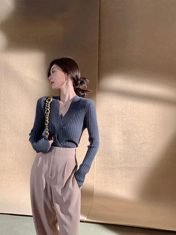 

Женский шерстяной Шелковый свитер с V-образным вырезом