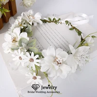 cc bohemian flower crowns wedding hair accessories for women engagement jewelry pearl headdress romantic garland wreath diy 376