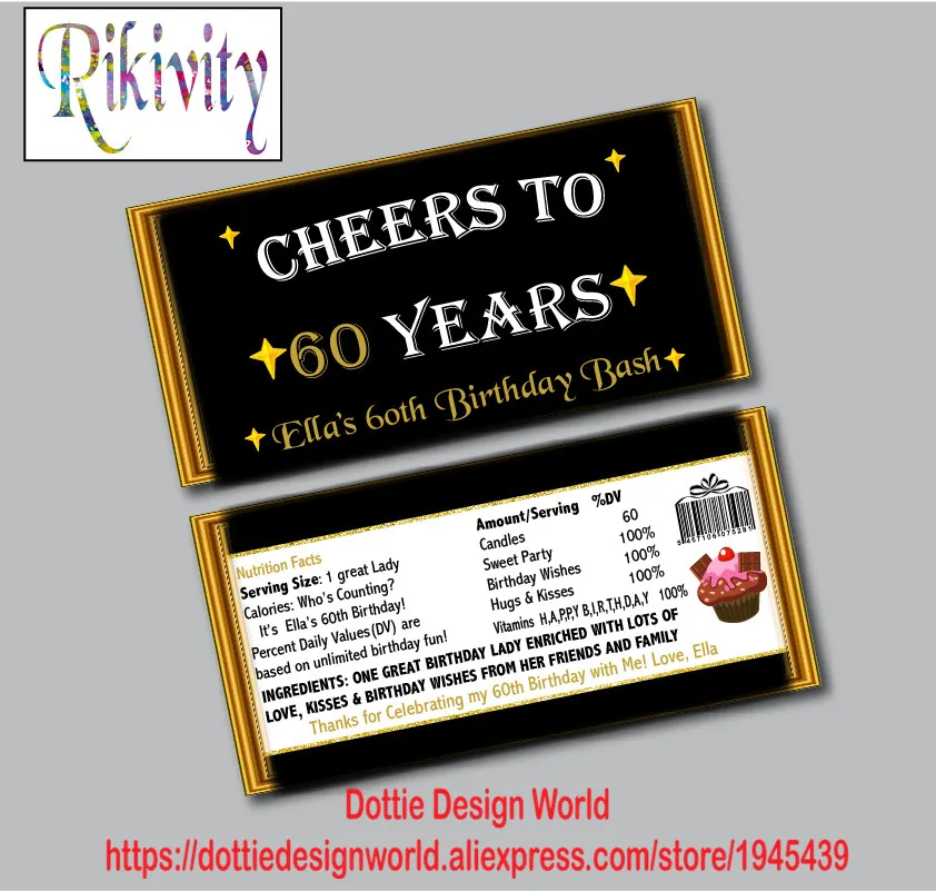 Изготовленный на заказ для взрослых 60th 70 Hershey шоколадные конфеты бар обертку