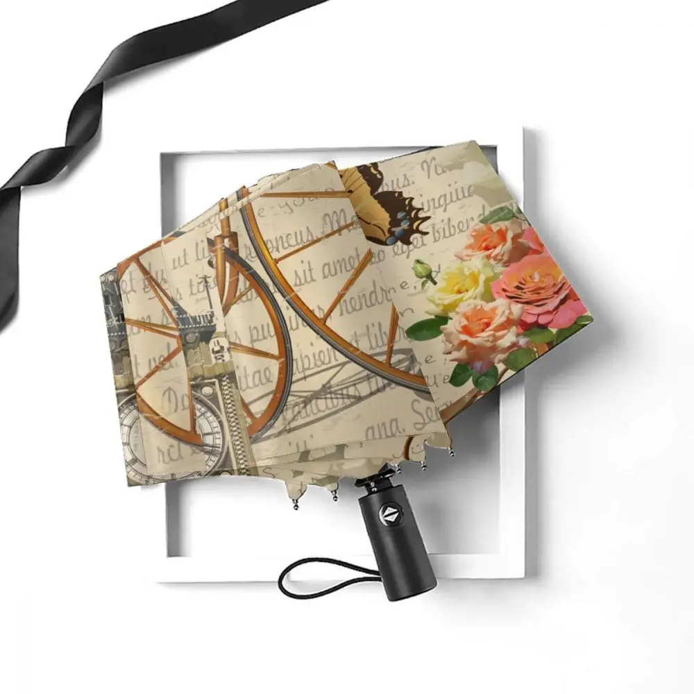 Автоматический зонт Ретро открытка Лондона с большими розами и велосипедом