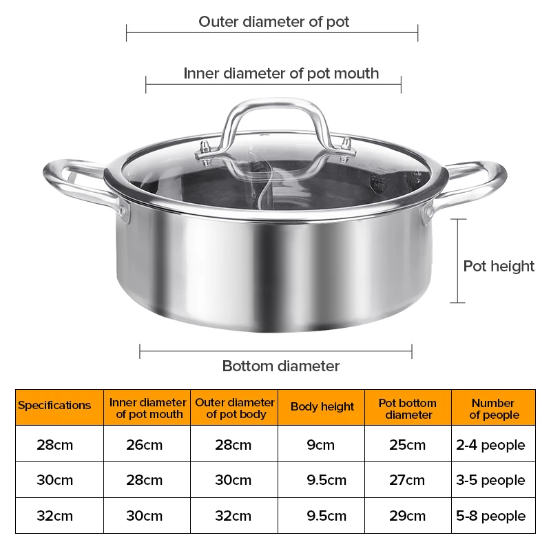 

Twin Hotpot Stainless Steel Pot plus Glass Lid Induction Cooker Gas Stove Home Compatible Kitchen Cookware Soup Cooking Divided