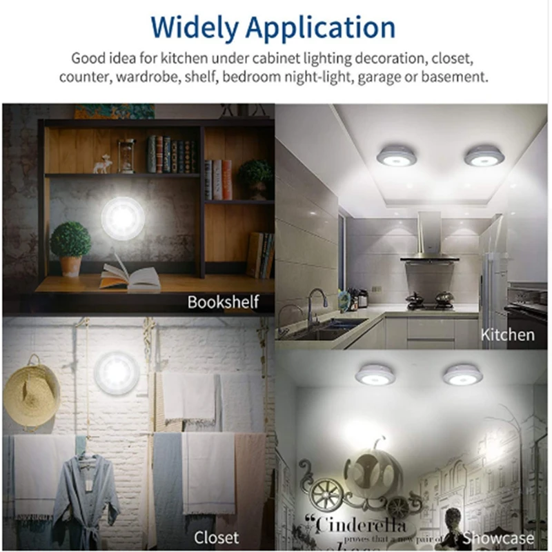 

New 3W Super Bright Cob Under Cabinet Light LED Wireless Remote Control Dimmable Wardrobe Night Lamp Home Bedroom Closet Kitchen
