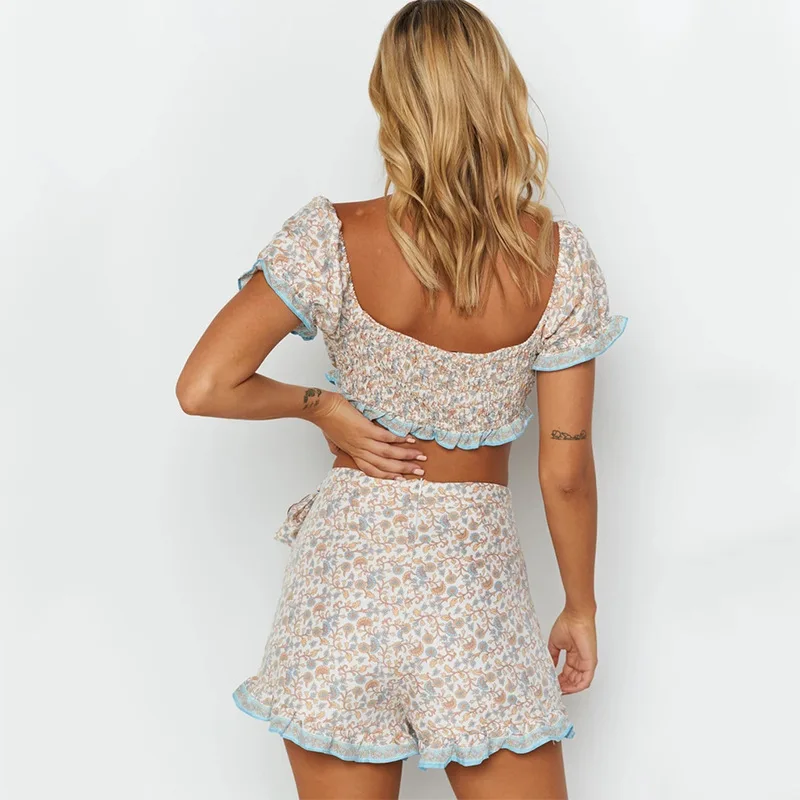 Комплект из двух предметов Женский пикантный топ и юбка богемный цветочный принт