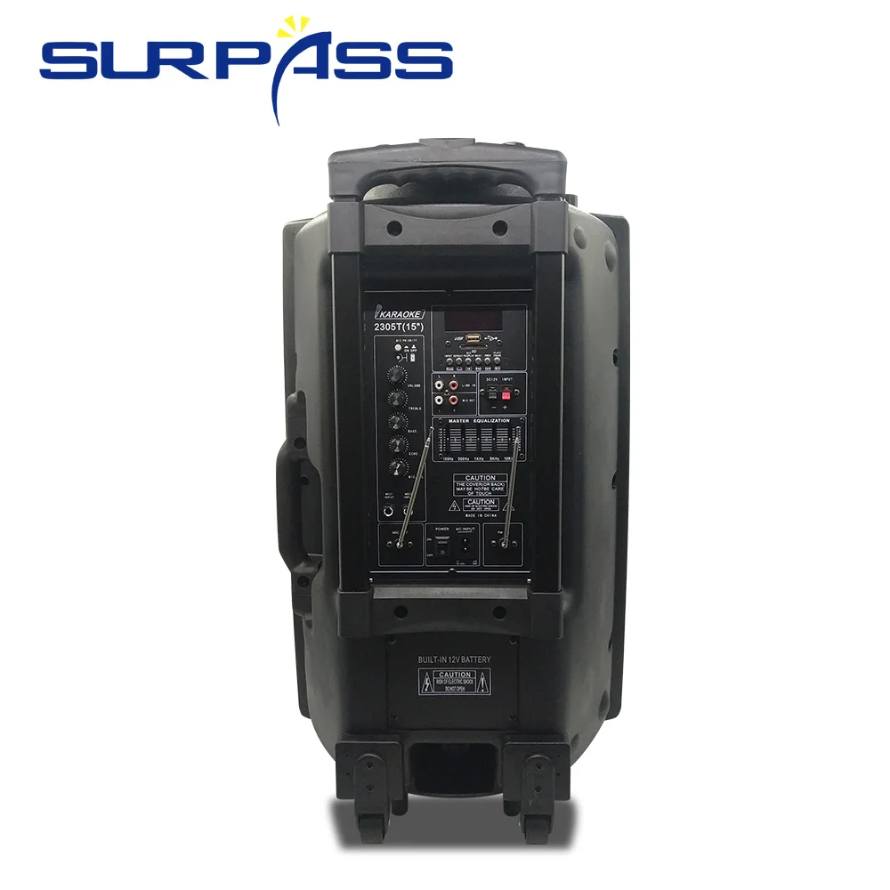저렴한 휴대용 사운드 앰프 15 인치 블루투스 가라오케 스피커, 무선 마이크 세트 야외 트롤리 배터리 Tv 고출력