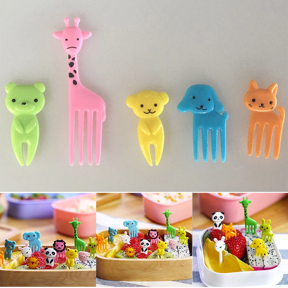 CuteZCute Bento Еда Палочки вилка 10 шт Жираф собака Кот медведь с принтом обезьяна (Цвет