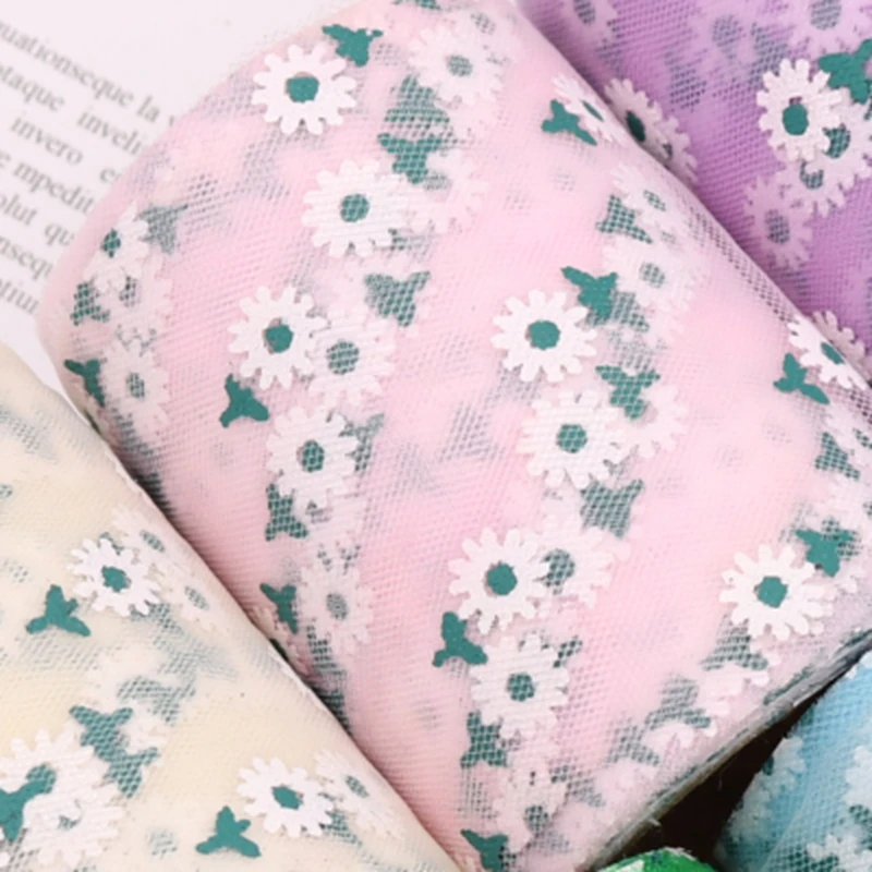 10 ярдов каваи ромашка печать Тюль ленты рулон 9 цветов для упаковки подарков