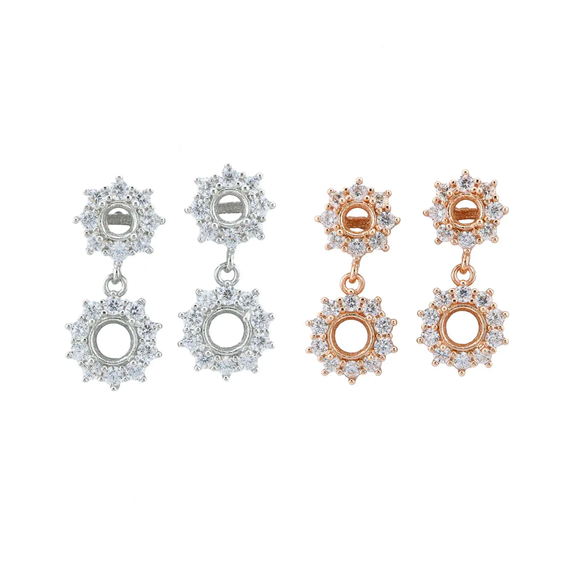 

1Pair 4MM/5MM Round Studs Earrings Settings Rose Gold Plated Solid 925 Sterling Silver Bezel DIY Supplies for Gemstone 1706061