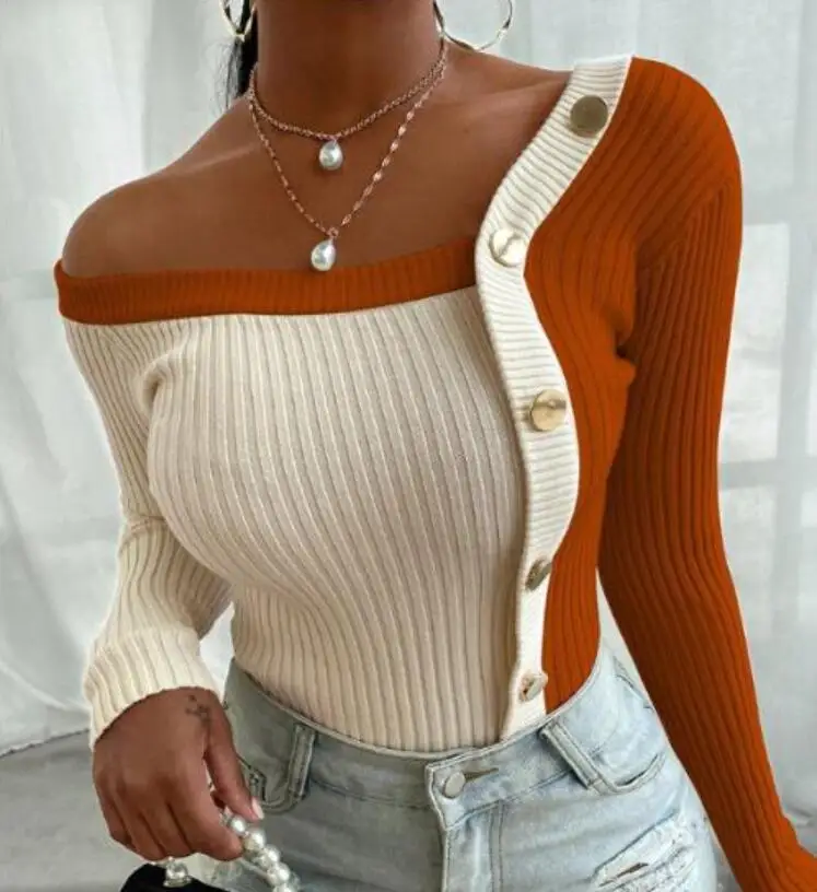 Sweater Women New Style Ladies Elegant Leisure Casual Women Tops Pullovers Autumn Pit Bar V-neck Femme H68