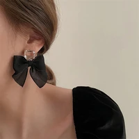 fashion crystal bow knot stud earrings for women korean sweet black bowknot drop earring girls party christmas jewelry gifts