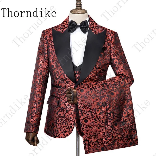 suit 14 Thorndike Новое поступление мужские костюмы темно-синий, с цветами напечатаны 3 шт. смокинг винтажные свадебные костюмы для шафера Terno Masculino - Цвет: suit 14