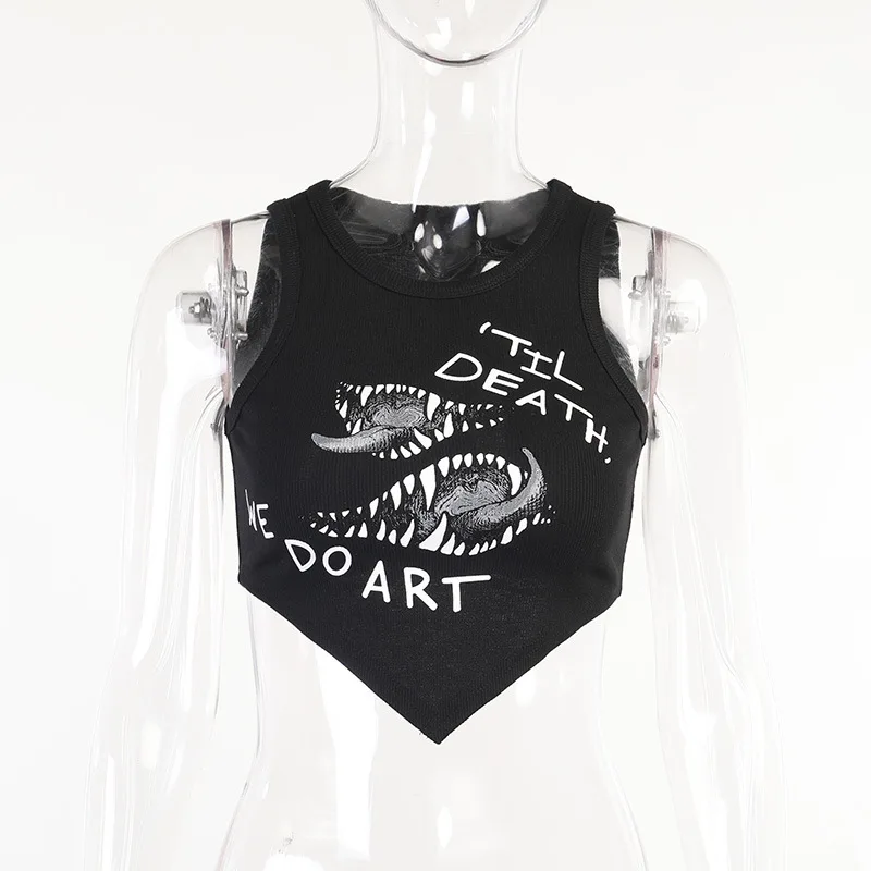 

Retro Goth Inverted Triangle Tank Tops Punk TIL DEATH WE DO ART Design Slim Cropped Sleeveless Feminino Shirt Vest Tops Harajuku