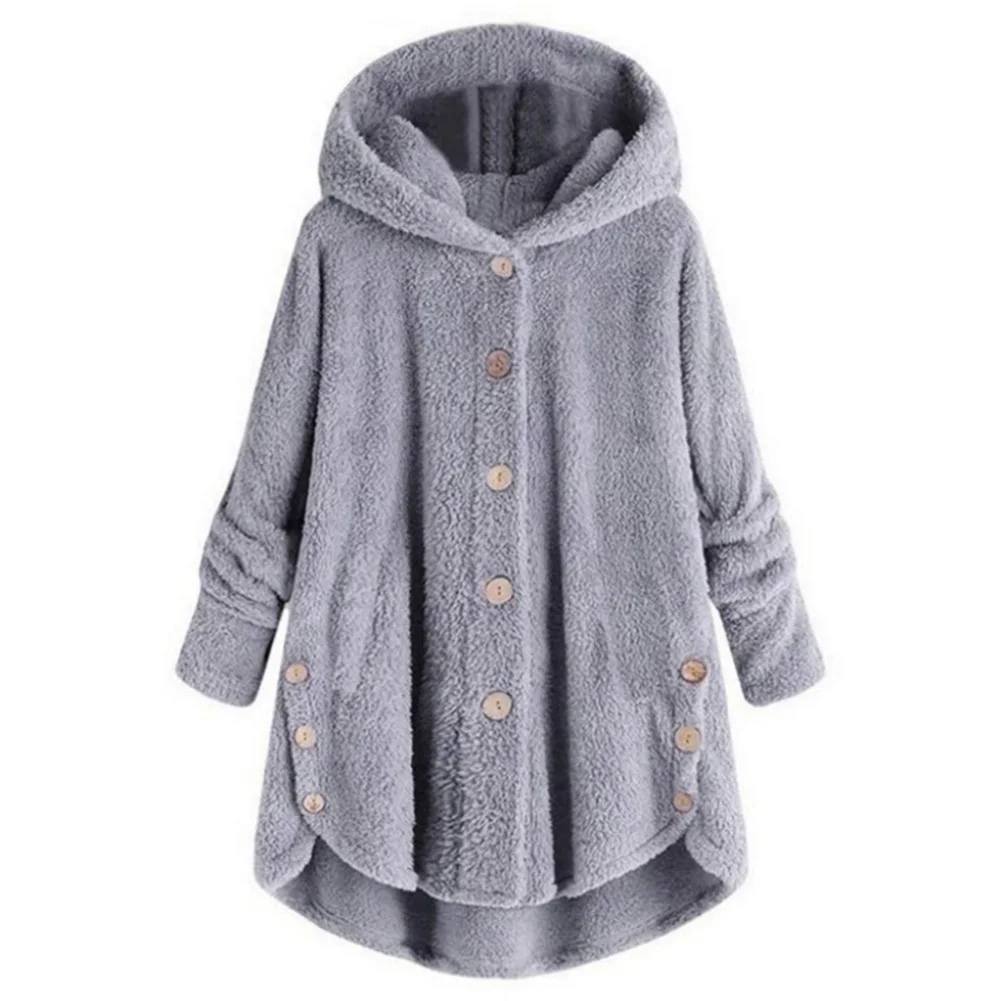 Light Gray Новое горячее зимнее женское теплое пушистое пальто пуговица для верхней одежды куртки верхняя одежда свободный свитер YAA99 - Цвет: Light Gray