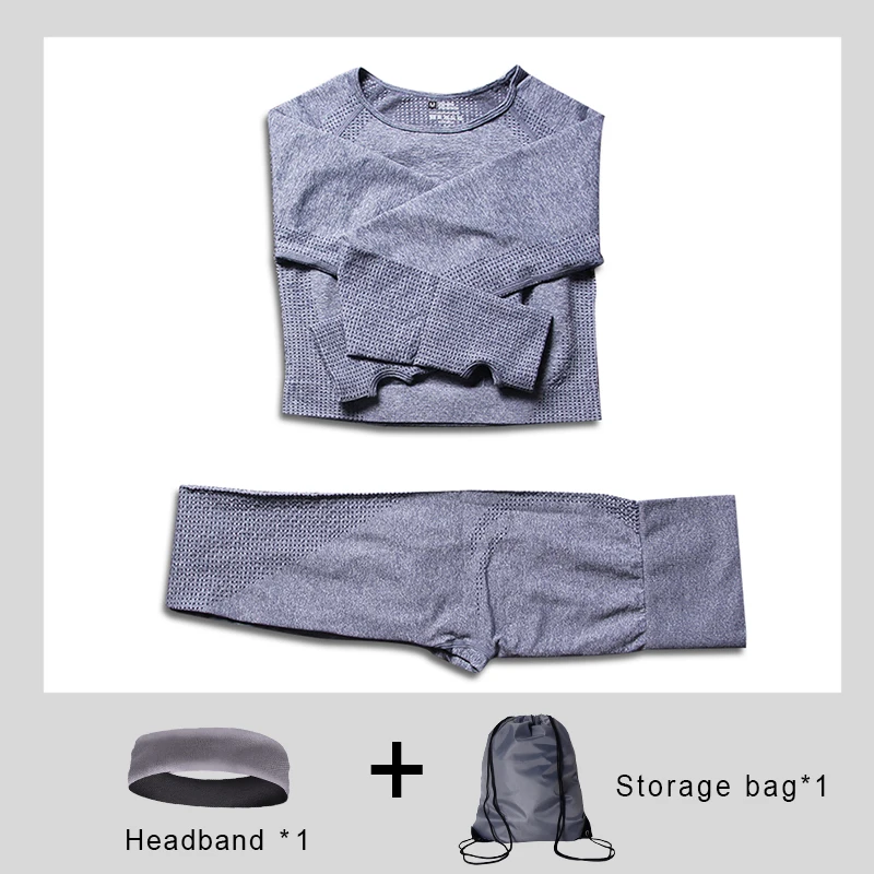 

2/3PCS Seamless Women Yoga Set Workout Sportswear Gym Clothing Fitness Long Sleeve Crop Top High Waist Leggings Sports Suits