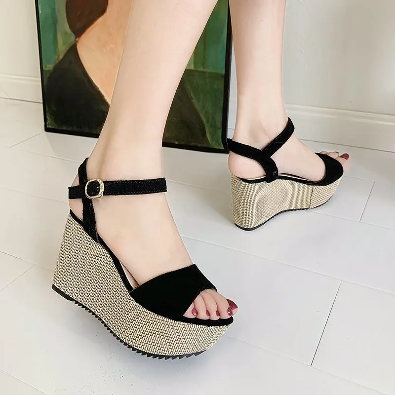 

Increased Slope Heel Ladies Sandals 2021 Summer New Solid Color Low-top High-heeled Ladies Fish Mouth Fashion Women's Shoes