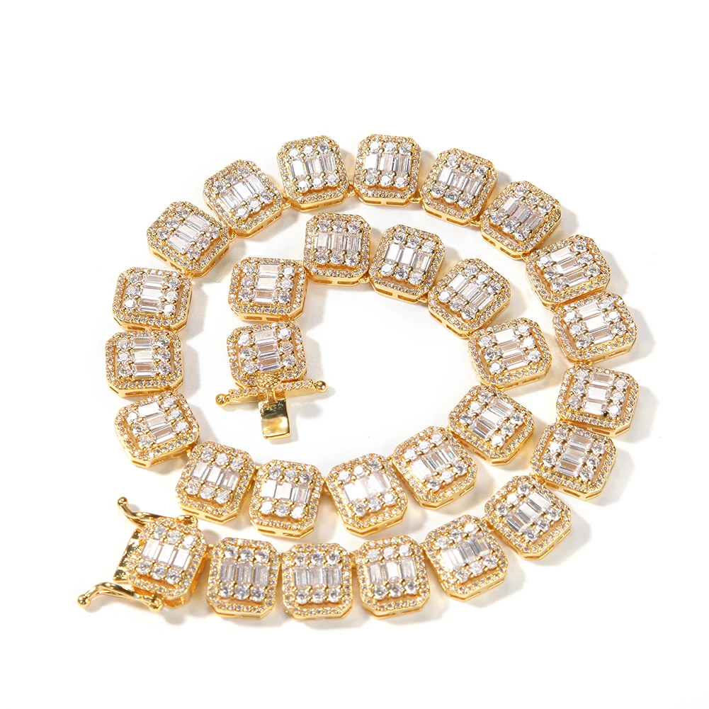 

UWIN Fashion Jewelry 13mm Square Baguette Cubic Zirconia Necklaces Top Quality Hiphop Necklace Luxury Full Iced Out CZ Jewelry
